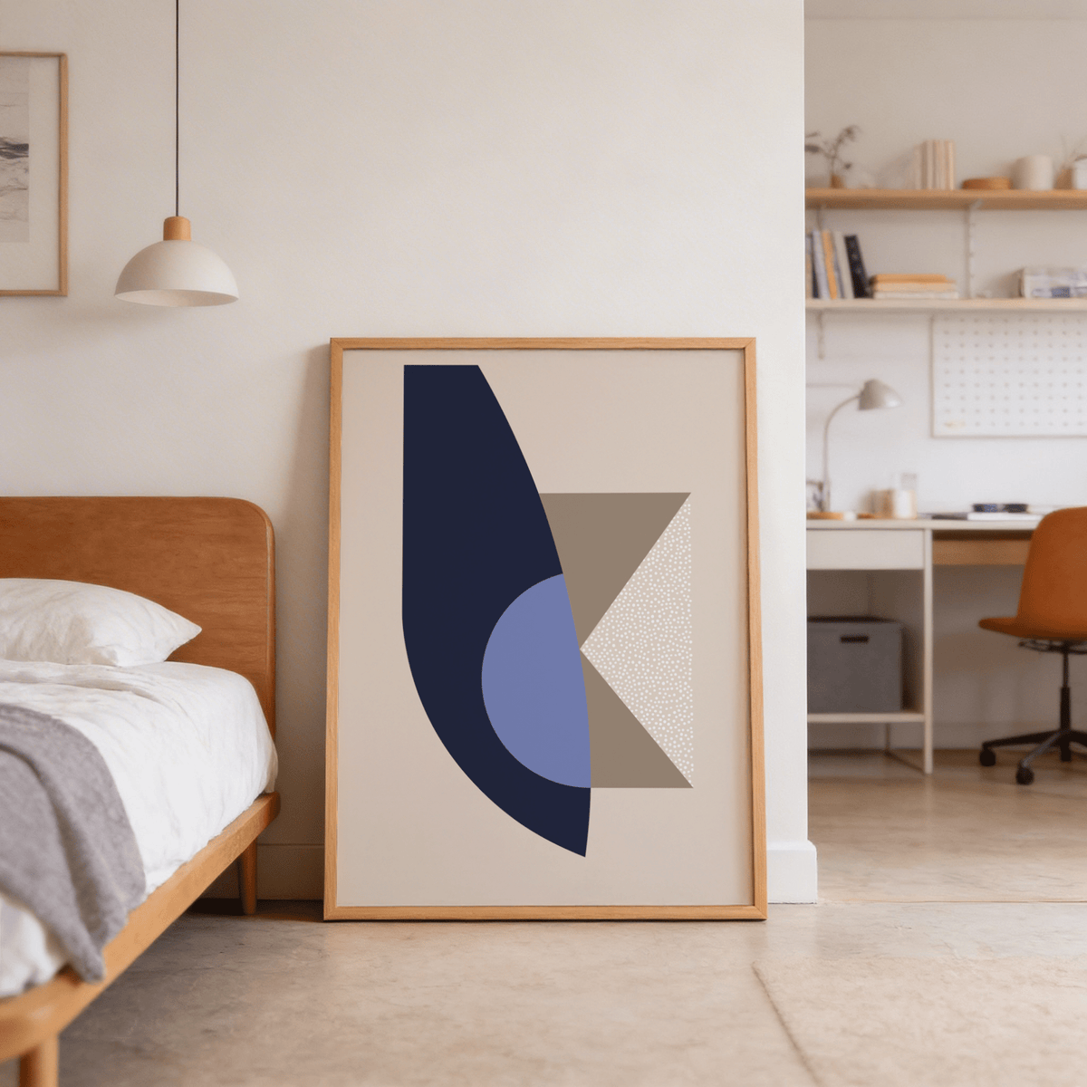 Graphic composition Abstract Geometric Art Print with curved form and angled triangle