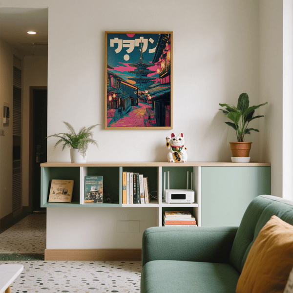 Japanese Street Art Print Pink Blue urban loft art print