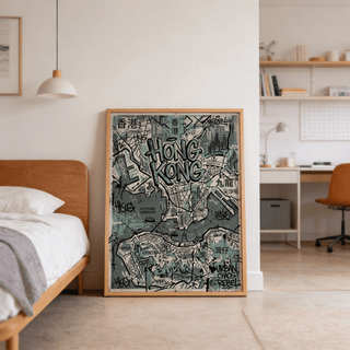 Detailed urban cartography illustration poster with hand-drawn skyline icons