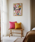 Feminine and delicate paintings of Frida Kahlo art print with closed eyes.