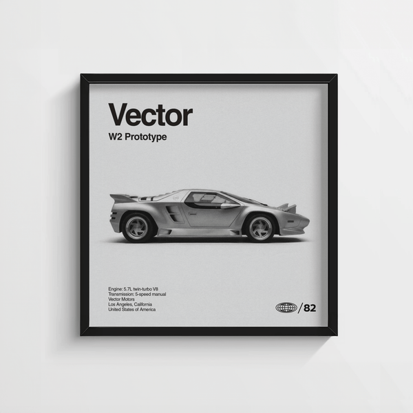 Black and White Vector Prototype W2 Print for car enthusiast's garage wall art