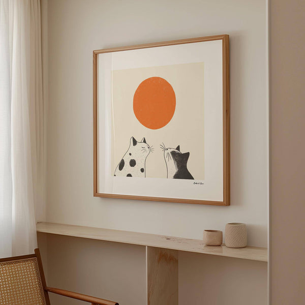 Calming Japanese-themed orange cat art for serene spaces