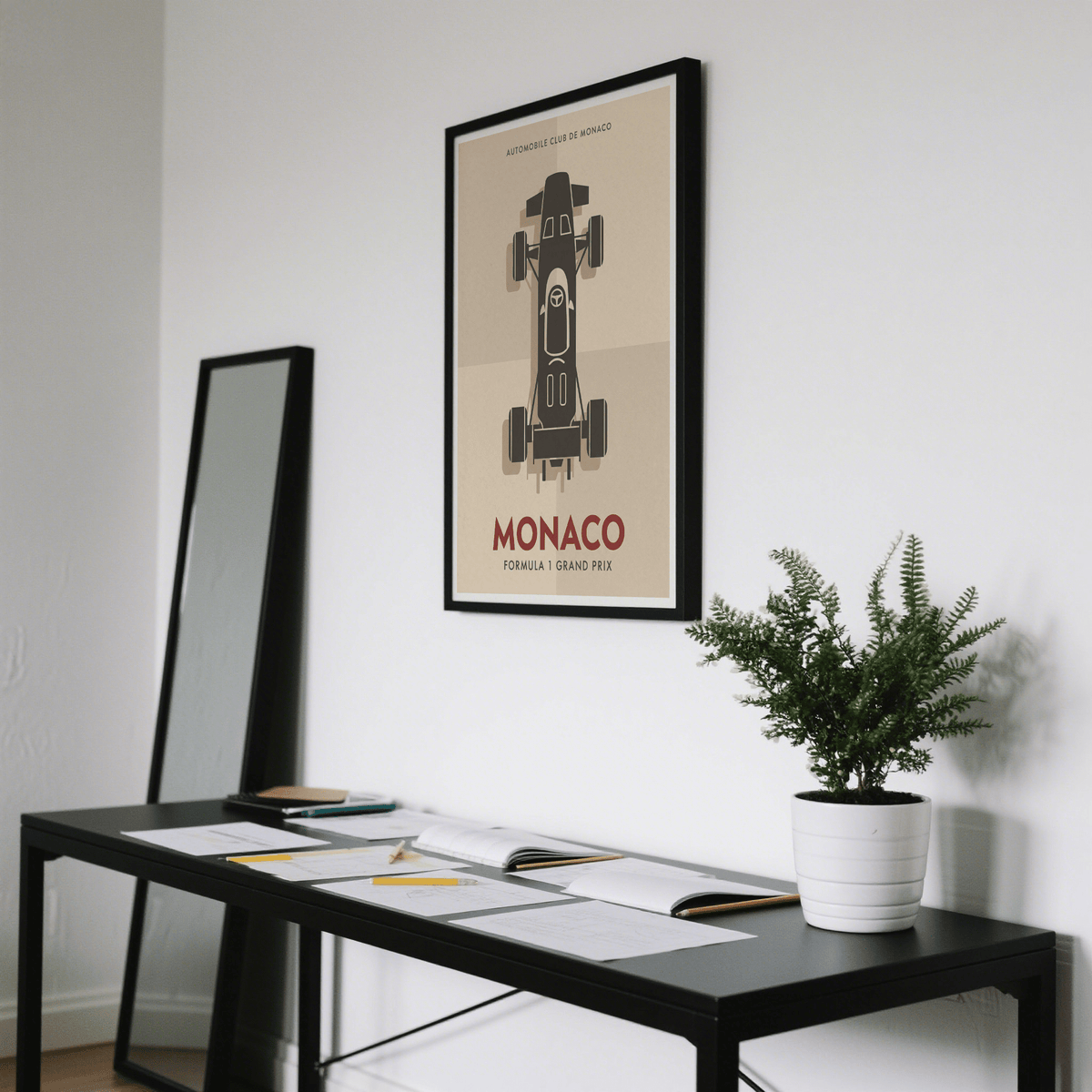 Full composition Monaco Grand Prix Poster with centered Formula 1 car illustration and structured vintage poster layout
