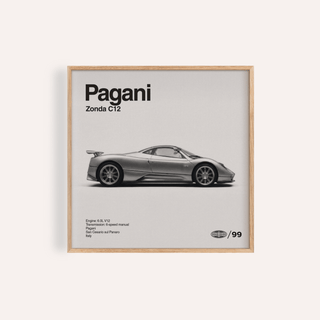 Pagani Zonda Print in Black and White wall art for office decor