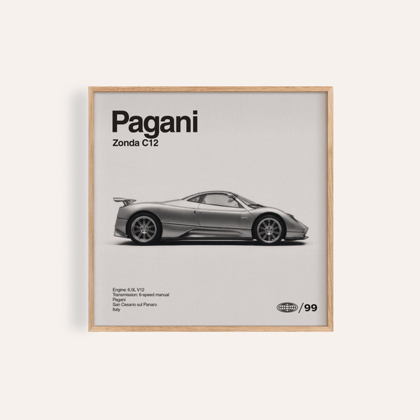 Pagani Zonda Print in Black and White wall art for office decor