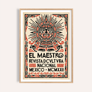 Front view of Mexican Culture Poster print with sunburst figure and El Maestro text