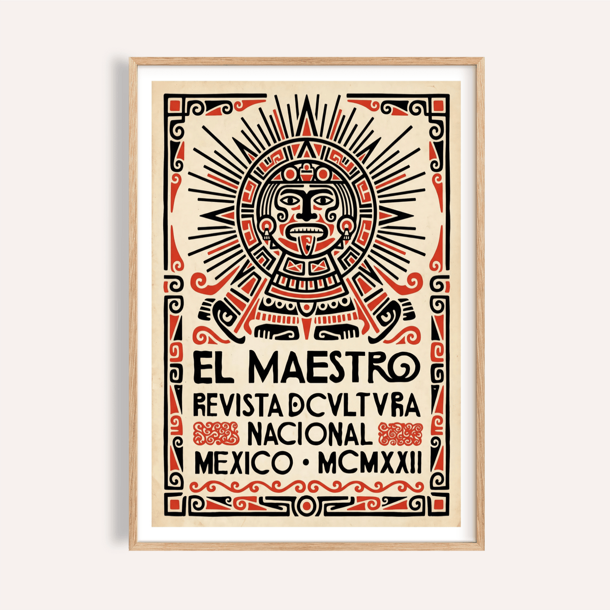Front view of Mexican Culture Poster print with sunburst figure and El Maestro text