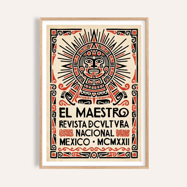 Front view of Mexican Culture Poster print with sunburst figure and El Maestro text