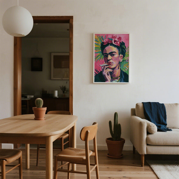 Frida Kahlo painting art print perfect for bold interior spaces or creative studios.