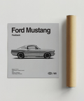 Minimalist Ford Mustang Art Print in Black and White for hallway poster