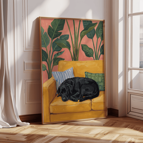 Black Lab Wall Art perfect for pet lovers, Yellow, Black, Green colors for nursery, wall art