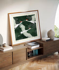 Japanese nature-inspired crane wall art poster.