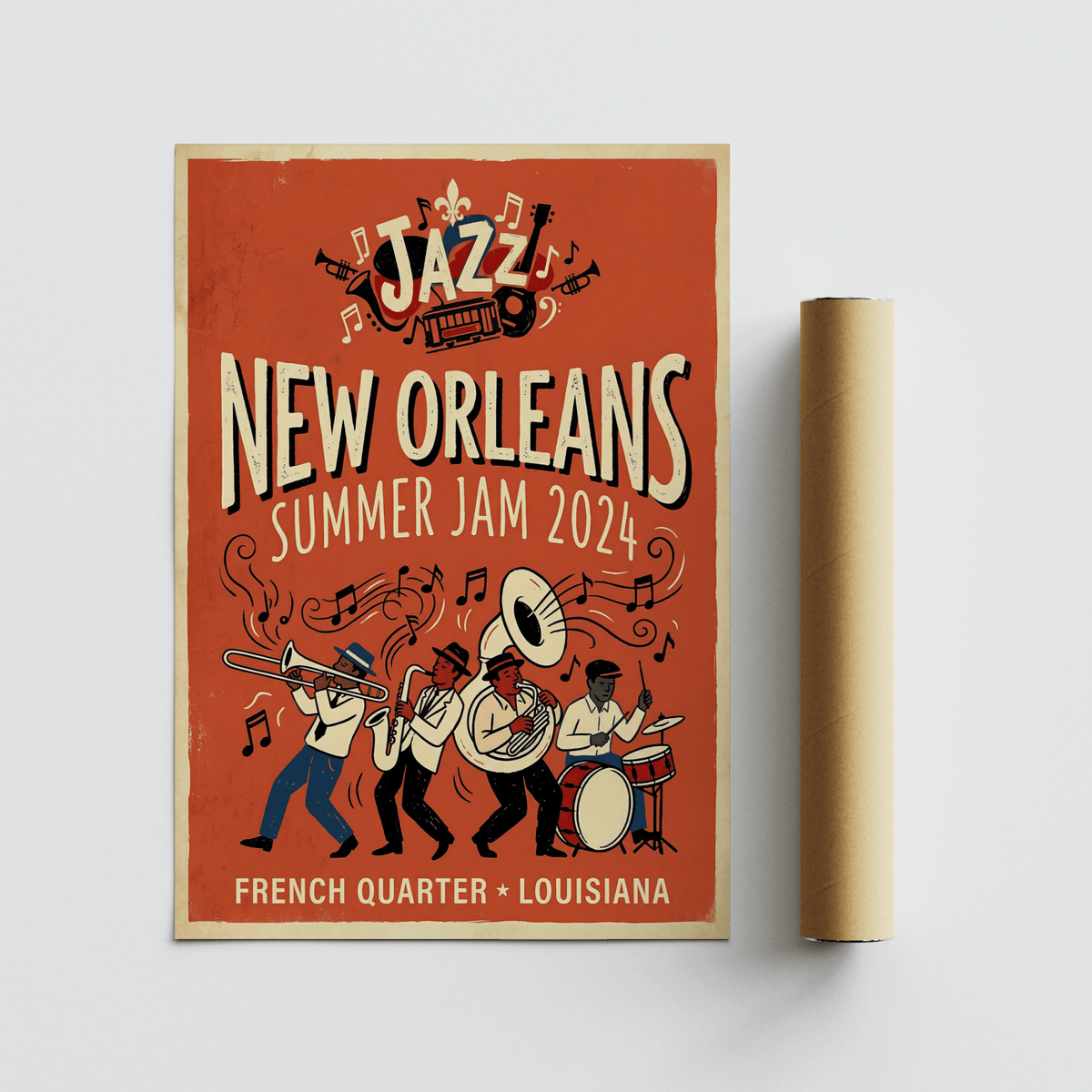 Colorful concert poster highlighting French Quarter Louisiana skyline