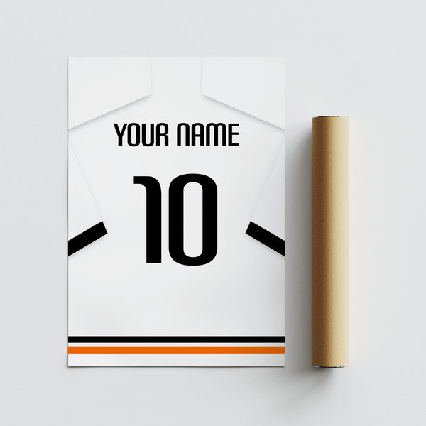 Valencia Football Shirt Poster with cropped sleeve design and number 10