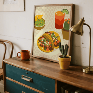 Beige and green Tacos Art Print for modern kitchen art print