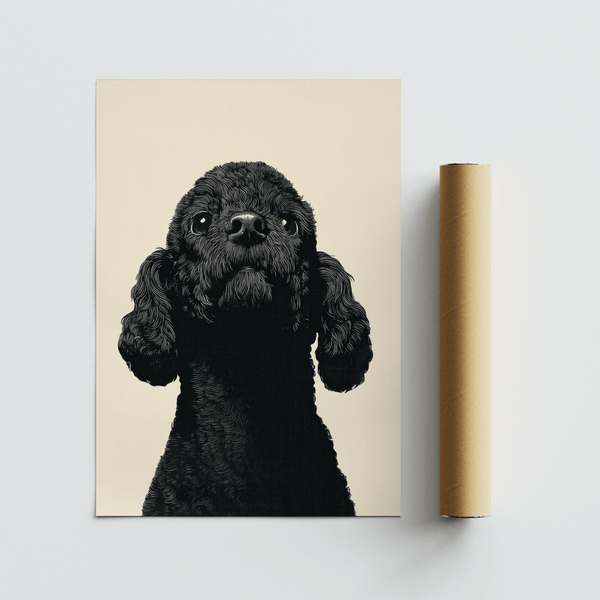 Minimalist Black Poodle Wall Art in Black and Beige, art print for study