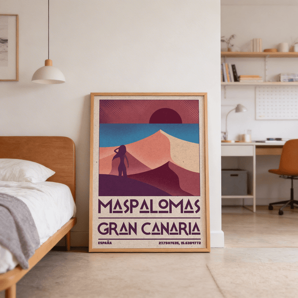 Stylized desert poster including bold location typography and coordinate numbers