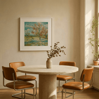 Blue Impressionist Wall Art with Pink details for dining room poster