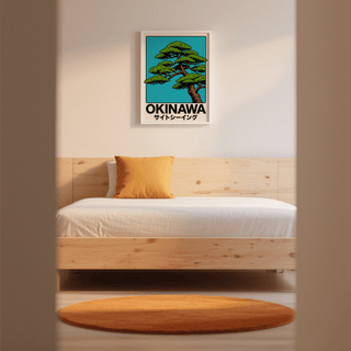 Japanese Tree Print poster in Blue, Red, and White suited for lounge