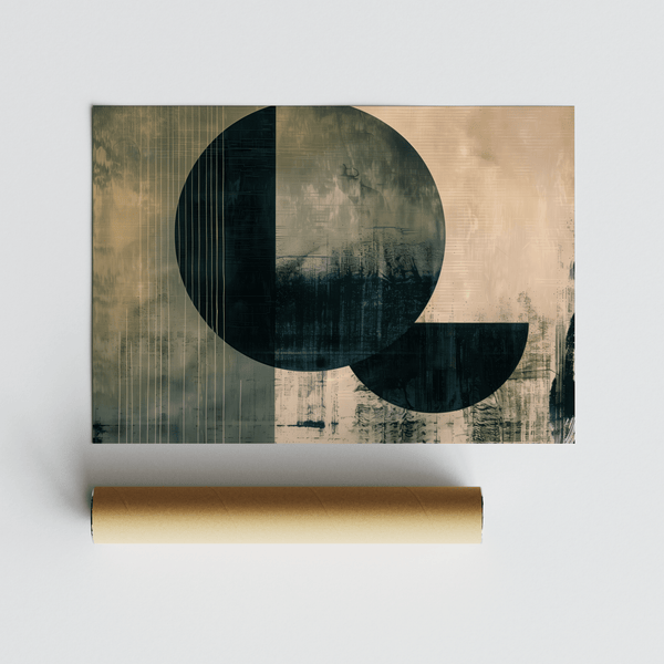 Contemporary Poster Art with bold Green and Beige circles for lounge decor print