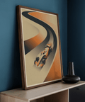 Graphic motorsport wall art print with layered track bands and centered open-wheel car