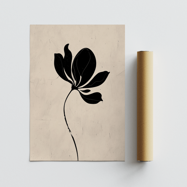 Modern Black Flower Art Print featuring black silhouette for office walls