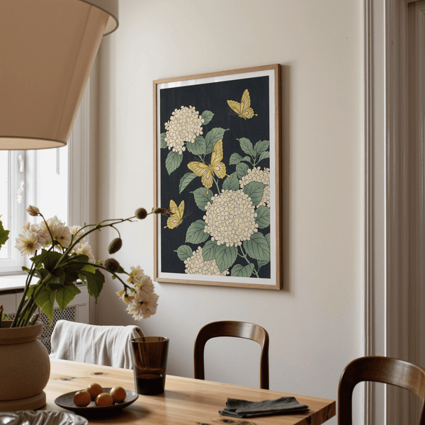 Vintage Butterfly Poster for reading nook, Beige and Green botanical art print