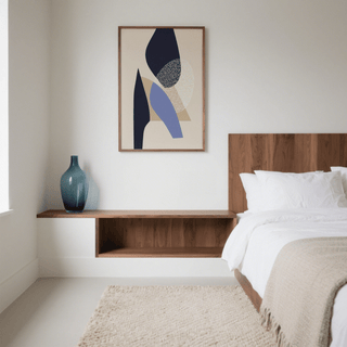 Abstract Art Poster featuring Blue, Beige, and Brown in bedroom decor print