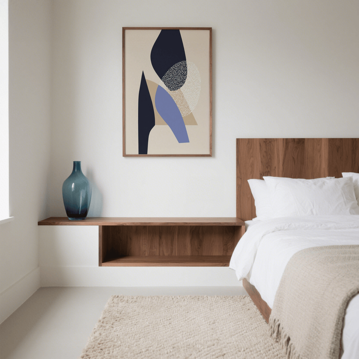 Abstract Art Poster featuring Blue, Beige, and Brown in bedroom decor print
