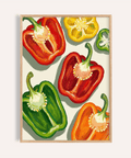 Colorful Bell Pepper Print with multicolored peppers for kitchen wall art