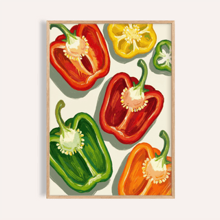 Colorful Bell Pepper Print with multicolored peppers for kitchen wall art