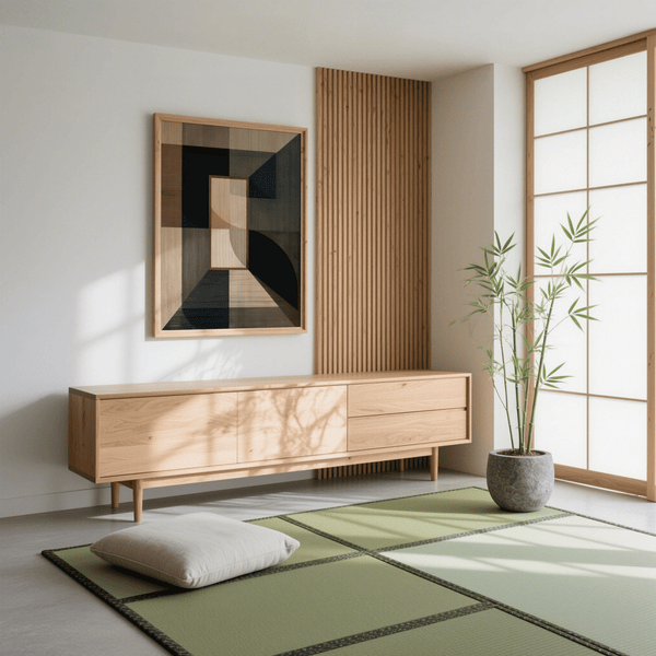 Minimalist Wabisabi Art Print featuring beige and black, perfect for hallway wall art