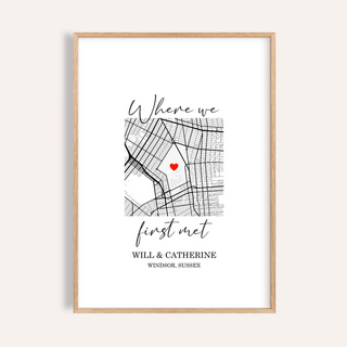 Heart on Map Print in Black and White for living room wall art poster
