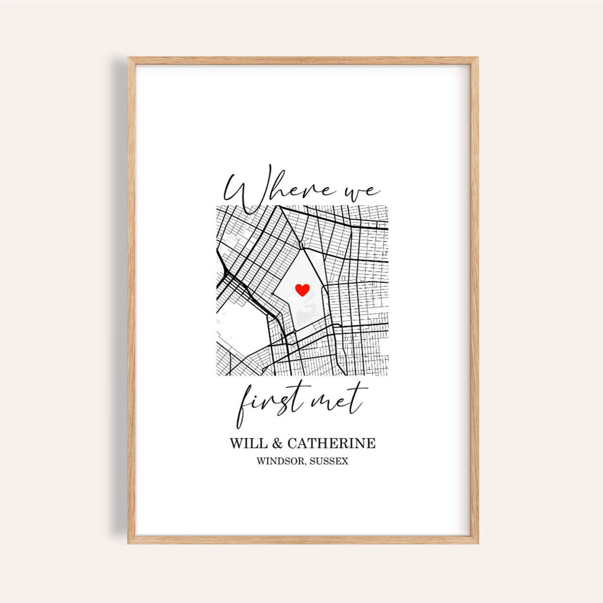 Heart on Map Print in Black and White for living room wall art poster