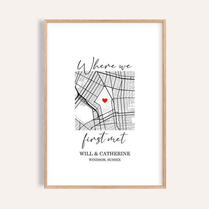 Heart on Map Print in Black and White for living room wall art poster