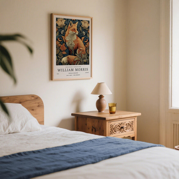 Rusty orange fox in detailed garden pattern – William Morris Fox Print.