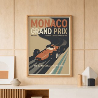 Vintage Formula 1 Poster showing May 1968 beside a streamlined F1 car