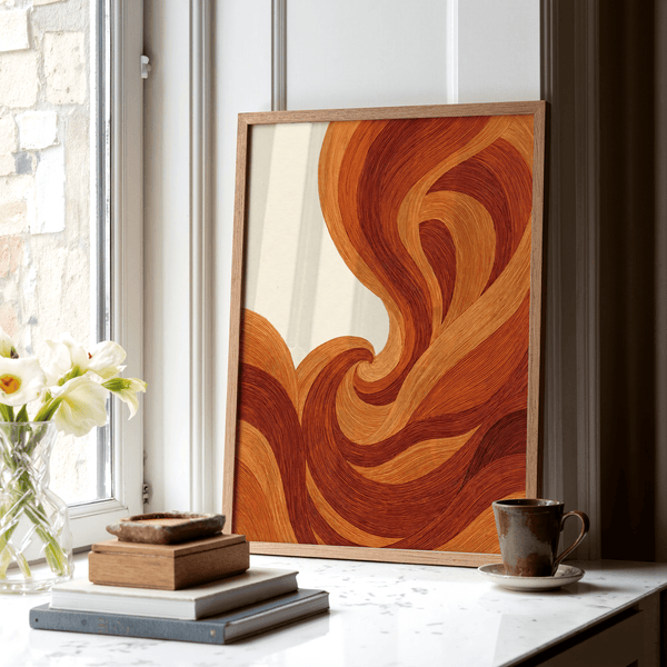 Abstract Wave Art Print with Beige, Brown hues for entryway wall art