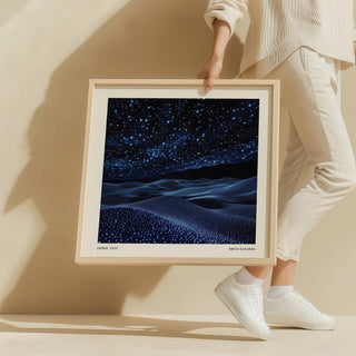 Navy blue wall art blending celestial and abstract design