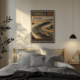 Full composition Surreal Racing Poster wall art with vintage GP date line and stylized circuit scenery