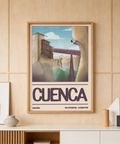 Showcasing CUENCA text under a cliff-climbing scene, Rock Climbing Poster wall art