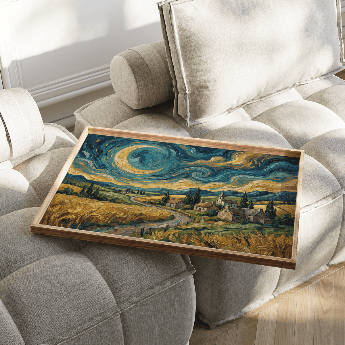 Impressionist Home Decor wall art with blue and green accents for a hallway gallery