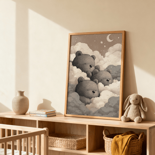 White cloud-themed Teddy Bear Wall Art for Nursery for children’s wall art