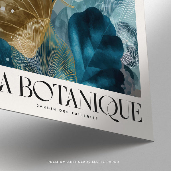 Elegant wall art for living room with teal leaves and golden blossoms