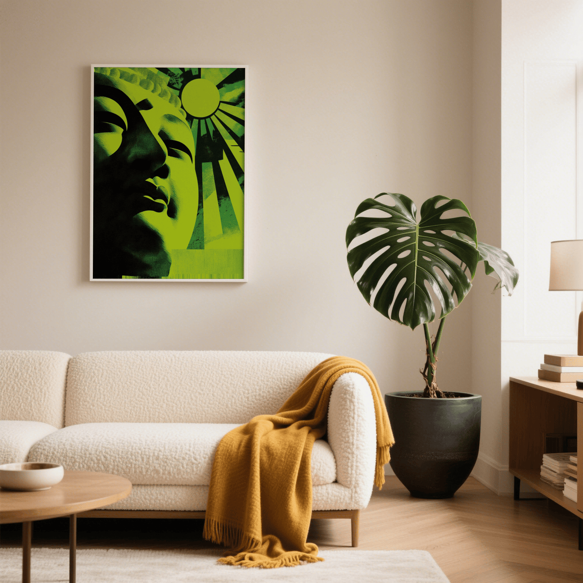 Modern Buddha Print in green tones for meditation room poster