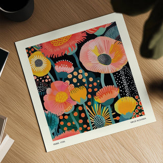 Square floral print with black background from flowers poster series