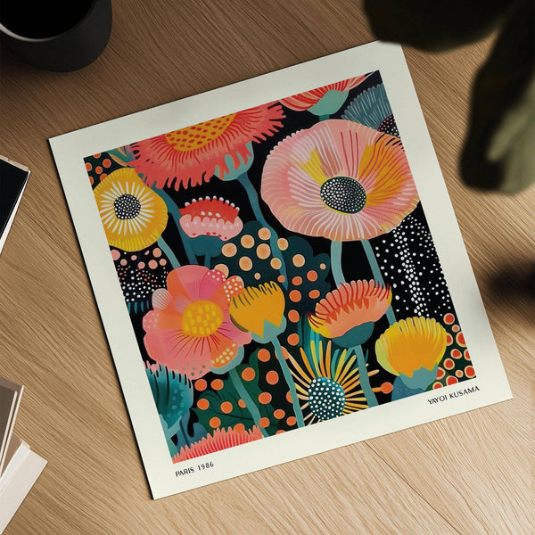 Square floral print with black background from flowers poster series