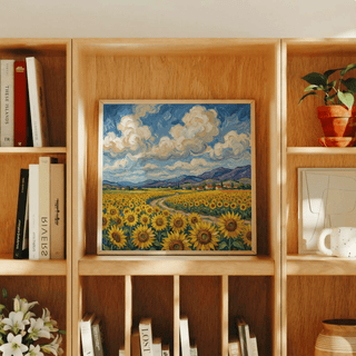 Sunny Sunflower Field Poster in Blue and Yellow for nursery wall art