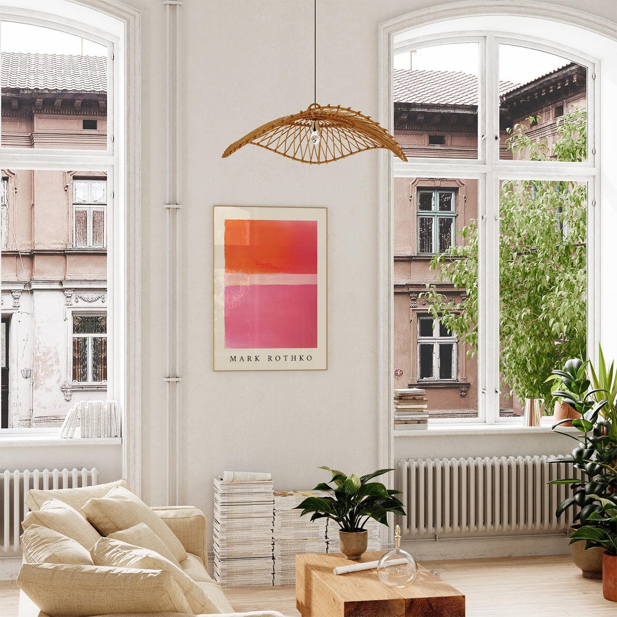 Pink and orange wall art with a creative and artistic aesthetic