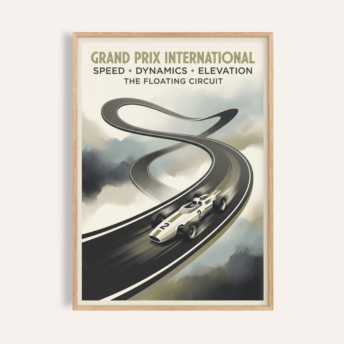 Grand Prix Racing Wall Art poster showing floating race circuit and number 2 car